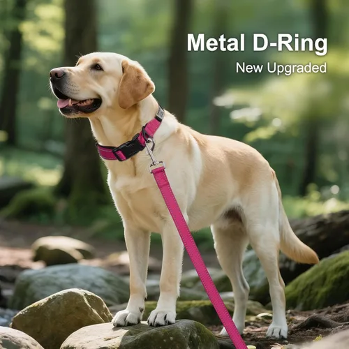 Miniatura 2 de Joytale Collares para perros personalizados, collar de nailon reflectante con placa de nombre grabada, personalizado para perros grandes, rosa Rosa