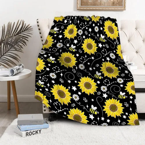 Miniatura 2 de Manta de girasol de abeja, regalo para los amantes de las niñas, manta de franela súper suave para sofá cama, cama acogedora de felpa, decoración