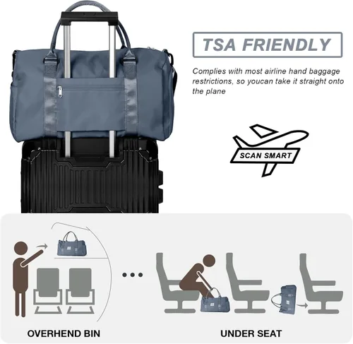 Miniatura 6 de Weekender Gym - Bolsas de lona para mujer con neceser, A-haze Azul