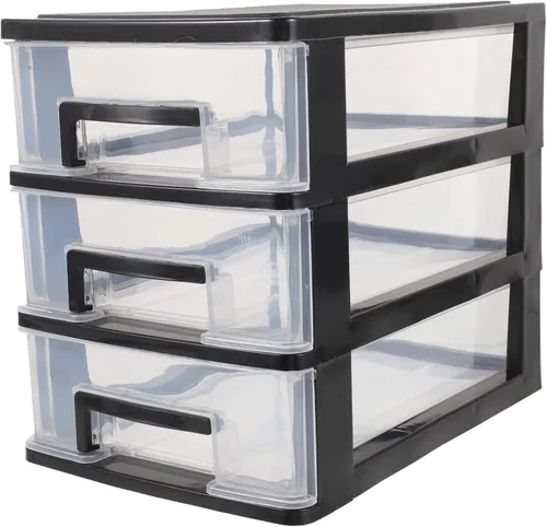 BESPORTBLE Almacenamiento de plástico con 3 cajones, armario de almacenamiento portátil, organizador de muebles multifunción (negro y transparente),