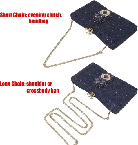 Miniatura 7 de HUANG ZHUANG Bolso de noche con diamantes de imitación y purpurina para mujer, bolso de noche para fiesta, boda, lindo bolso