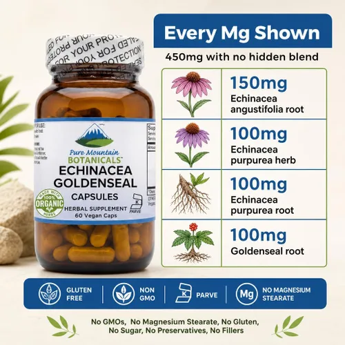 Miniatura 2 de Pure Mountain Botanicals Cápsulas de sello de oro de equinácea – 450 mg de complejo orgánico de raíz de equinácea y sello de oro – 90 cápsulas