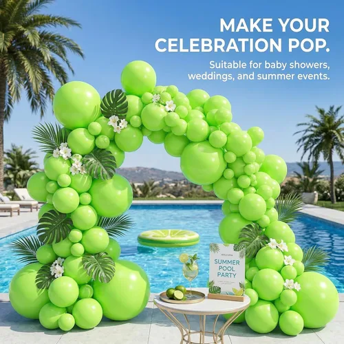 Miniatura 6 de 114 globos de color verde lima, globos de látex verde claro de 18/12/10/5 pulgadas para decoración de fiesta de dinosaurio, baby shower, selva