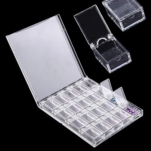 Miniatura 3 de Caja moderna de almacenamiento de uñas con 20 compartimentos, organizador acrílico transparente, aprox. 4.9 x 5.7 x 0.6 in, ligero e ideal