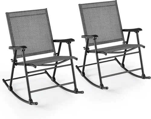 Miniatura 12 de Tangkula Juego de 2 mecedoras plegables para patio con tela de asiento transpirable y marco de metal resistente, movimiento mecedor suave, balancín