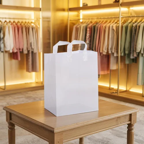 Miniatura 6 de Bolsas de plástico blancas Prime Line Packaging, bolsas de regalo para compras con asas para pequeñas empresas, comestibles, servicio de alimentos