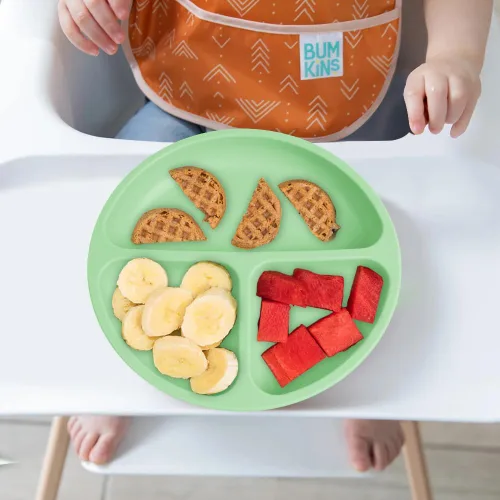Miniatura 7 de Vicloon Plato de vajilla para niños pequeños, 2 piezas de placa de silicona con compartimentos divididos, placas de succión para bebés y niños Verde