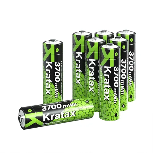 Miniatura 13 de Kratax Baterías de litio recargables AA de 3700 mWh con cargador, paquete de 4 baterías de iones de litio dobles A de alta capacidad de 1.5 V, larga