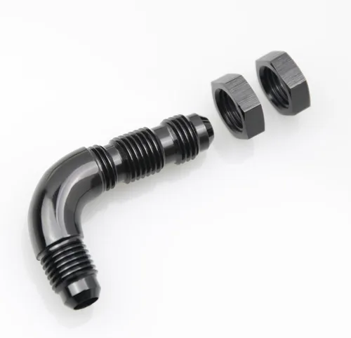 Miniatura 5 de 90 grados -4 AN a -4AN de una pieza de flujo completo macho Flare Bulkhead Unión de combustible con tuerca de mamparo AN4 Aluminio Negro