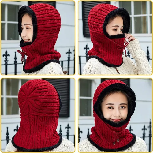 Miniatura 2 de Gisdanchz Pasamontañas para hombre y mujer, de punto cálido, con capucha, elástico, con cordón, gorro grueso