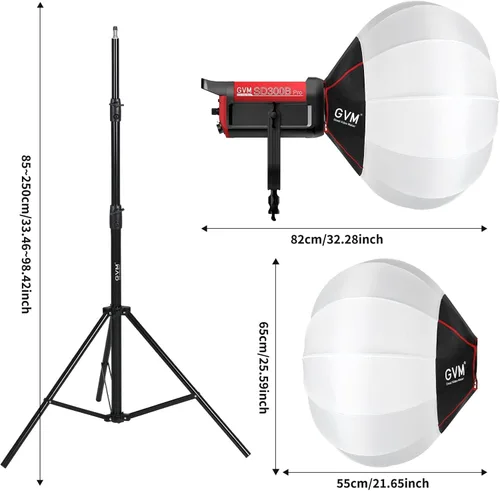 Miniatura 9 de GVM Kit de luz LED de video 65000Lux/m, luces de estudio de 300 W con caja de luz de linterna, iluminación de video regulable de 2700-6800K