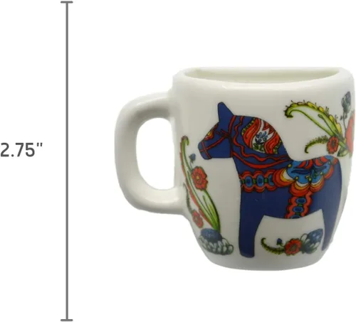 Miniatura 2 de Imán decorativo de cerámica de la taza del caballo de Dala azul con temática sueca de 2,25 pulgadas ScandinavianGiftOutlet