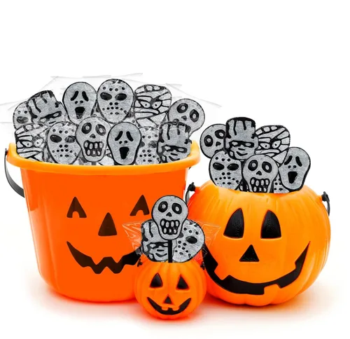 Miniatura 4 de Fruidles 25 chupadores de tatuajes de Halloween, calaveras, momias y fantasmas de tatuajes de chupones de caramelos, ideales para rellenos de bolsas