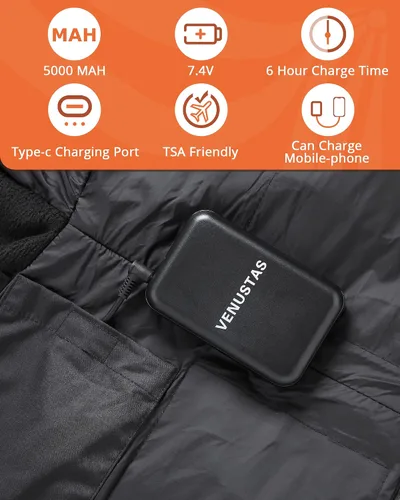 Miniatura 7 de Venustas Men's Heated Down Jacket with Battery Pack, Electric Lightweight Packable Puffer Jacket, Heated Coat for Outdoors