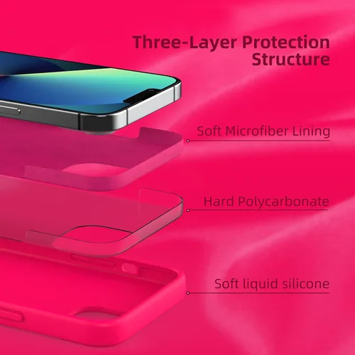 Miniatura 4 de Funda de silicona líquida compatible con iPhone 13, color rosa intenso [Protección contra caídas] [Resistente a los arañazos, a prueba de golpes]