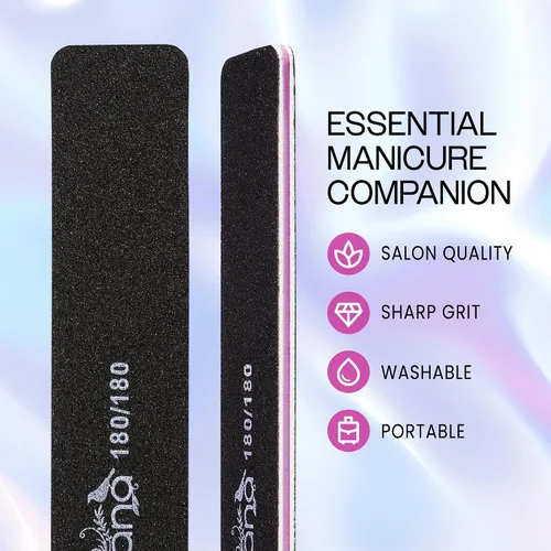 Miniatura 2 de PANA Lima de uñas Emery Jumbo de doble cara para manicura, pedicura, uñas naturales y acrílicas, color negro (grano 180/180), paquete de 50