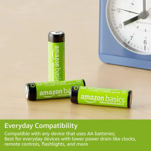 Miniatura 3 de Amazon Basics - Paquete de 4 baterías recargables AA, rendimiento de 2,000 mAh, precargadas, se recargan hasta 1000 veces