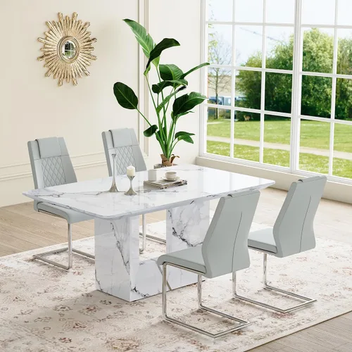 Miniatura 18 de Mesa de comedor negra de 63 pulgadas Mesa de comedor moderna Mesa rectangular de madera con patas en forma de U de alta resistencia Estable