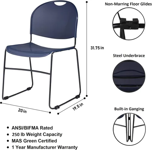 Miniatura 3 de OEF Furnishings OEF855-CL/4 Silla apilable comercial ultra compacta (azul marino, paquete de 4)