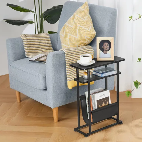 Miniatura 2 de Mesa auxiliar estrecha y pequeña para espacios pequeños, mesa auxiliar delgada con revistero, mesa auxiliar estrecha para sala de estar, sofá