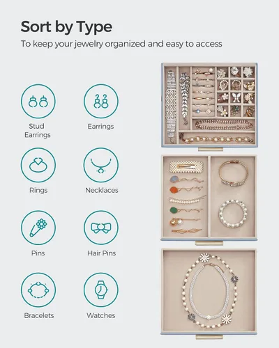 Miniatura 3 de SONGMICS Joyero con tapa de vidrio, organizador de joyas de 3 capas, 2 cajones, para joyas grandes y pequeñas, almacenamiento de joyas