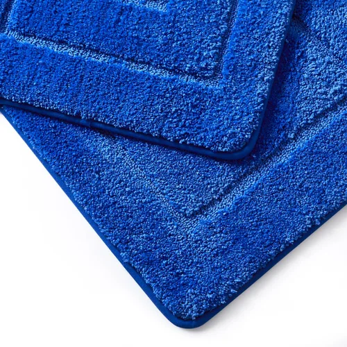 Miniatura 5 de WPM - Juego de alfombras de baño, toallas y cortina de ducha, juego de alfombras de baño con estampado de enrejado de color azul real
