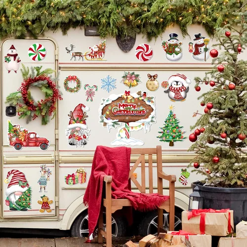 Miniatura 7 de Imanes de Navidad para refrigerador de automóvil, 22 unidades, calcomanías magnéticas decorativas de Navidad para puerta, protector de nevera