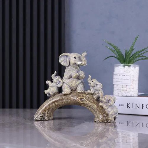 Miniatura 5 de suruim Lindas estatuas de elefante, elefante de buena suerte y sus tres hijos jugando en un puente de troncos para sala de estar, dormitorio