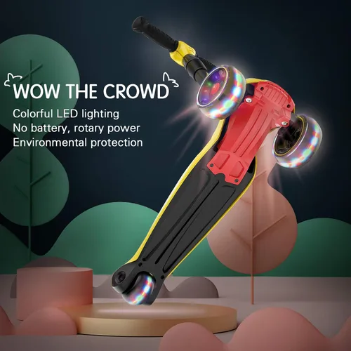 Miniatura 2 de LOL-FUN Scooter para niños de 3 a 12 años de edad con luces LED de 3 ruedas, extra ancho plegable para niños de 3 a 5 años con 4 alturas ajustables