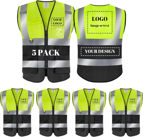 Miniatura 12 de BeautyWill Chaleco de seguridad con logotipo personalizado, Hi Vis Clase 2, chaleco reflectante de construcción unisex con 5 bolsillos