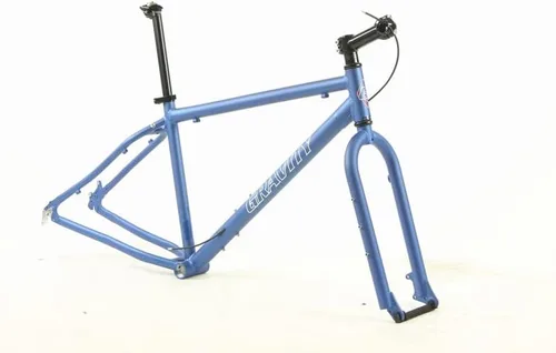 Gravity Horquilla de marco de bicicleta gruesa para ruedas de 26 pulgadas con tija de sillín y abrazadera de tija de sillín para auriculares. Azul