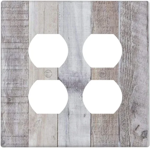 Miniatura 106 de Placa de pared dúplex de receptáculo de dispositivo de 1 gang de madera envejecida blanca gris con veta de tablón, cubierta de enchufe eléctrico