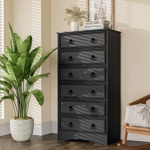 Miniatura 7 de VVFLU Cómoda de 6 cajones de 52" de alto para dormitorio, cómoda de madera de 6 cajones, almacenamiento para ropa, cajones estrechos grandes