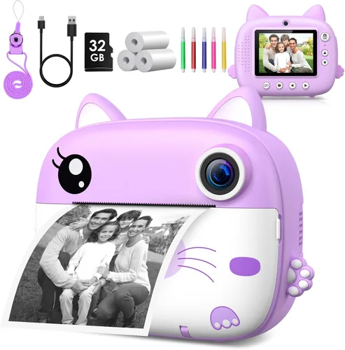 Miniatura 10 de Cámara para niños con impresión instantánea, cámaras instantáneas para niños con pantalla HD de 3.0", regalos de Navidad y cumpleaños para niños
