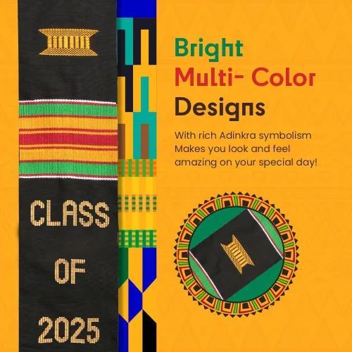 Miniatura 3 de Kente Graduación Stole Class of 2025 Celebra la cultura con la estola de graduación africana Hecho con auténtico arte africano
