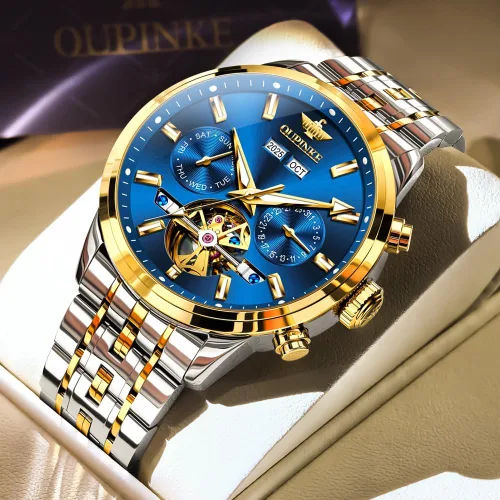 Miniatura 9 de OLEVS Relojes automáticos para hombre, mecánico, de lujo, cuerda automática, multicalendario, acero inoxidable, impermeable, relojes de pulsera