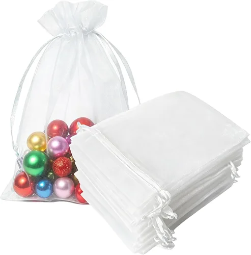 Miniatura 10 de 100 bolsas de organza con cordón de regalo para joyas, galletas, malla de tela transparente de 5 x 7 pulgadas, bolsa reciclable duradera para baby
