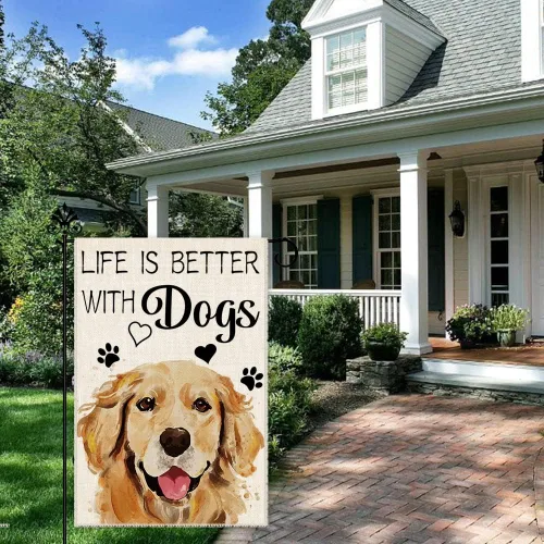 Miniatura 5 de Hafhue Life is Better with Dogs Golden Retriever - Bandera de jardín de doble cara de 12 x 18 pulgadas, bandera de jardín con perro, decoración