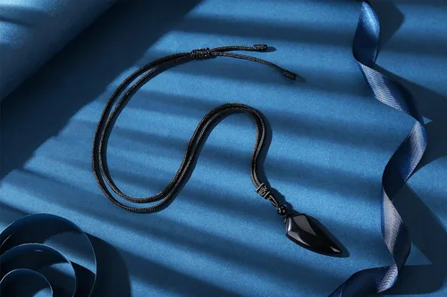 Miniatura 2 de MAIBAOTA Collar con colgante para hombre, collar de cuerda negra ajustable, collar de piedra de cristal de obsidiana negra, joyería para hombre