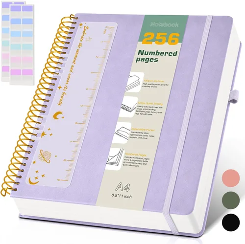 Miniatura 8 de Cuaderno de espiral A4 de 8.5 x 11 pulgadas, 256 páginas numeradas, de tapa dura, de cuero, para mujeres y hombres, cuadernos grandes rayados