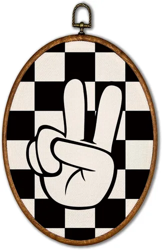 Miniatura 8 de KSDUT Arte retro para decoración de pared para el aula, arte de pared preppy a cuadros negros, marco de lienzo para colgar, letrero de paz