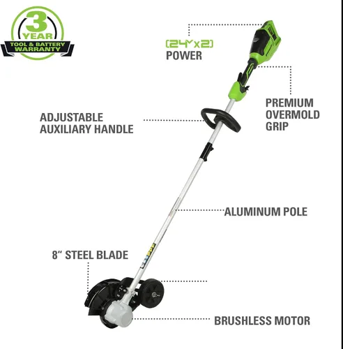 Miniatura 3 de Greenworks - Desbrozadora sin escobillas de 48 V (24 V x 2), 8 pulgadas, (2) baterías de 4 Ah y cargador de doble puerto de 4 A incluido, ED48L4410
