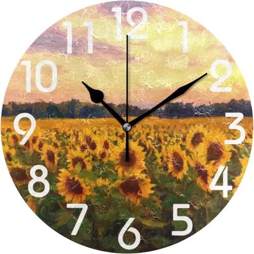 Miniatura 11 de Naanle Reloj de pared redondo retro de cine, 9.5 pulgadas, funciona con pilas, reloj de escritorio analógico silencioso de cuarzo para el hogar