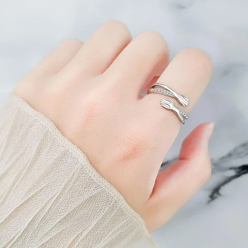 Miniatura 26 de Anillo de plata de ley 925, minimalista, ajustable, hecho a mano, para mujeres y niñas