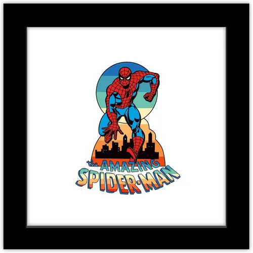 Trends International Gallery Pops Marvel Spider-Man - Arte de pared retro con foco corriendo la ciudad, 12 x 12 pulgadas, arte de pared de Gallery