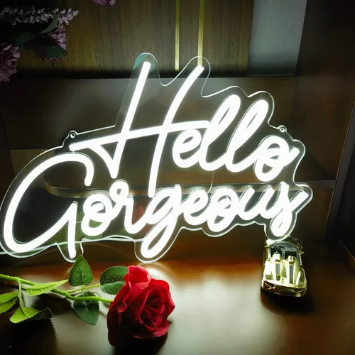Miniatura 21 de Letrero de neón LED con texto en inglés «Hello Gorgeous LED», luz nocturna de neón para pared, fiesta de cumpleaños, boda, bar, club, decoración