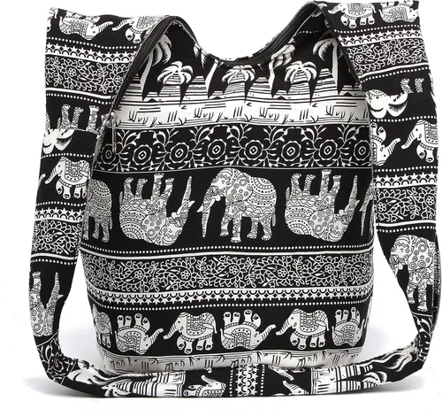 Miniatura 122 de Bolsa de hombro para mujer, de lona en estilo hippie/bohemio para llevar cruzada al hombro, disponible en diferentes colores y estampados
