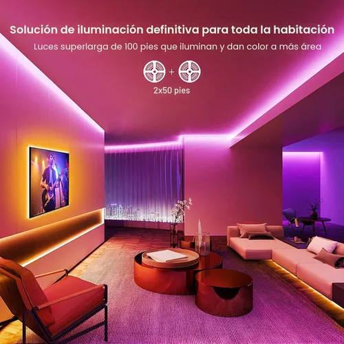 Miniatura 3 de GUPUP Tira de luces LED de 100 Pies, luces LED para dormitorio de 100 pies, cuerda de luz RGB para habitación, control de APP Bluetooth, tira que