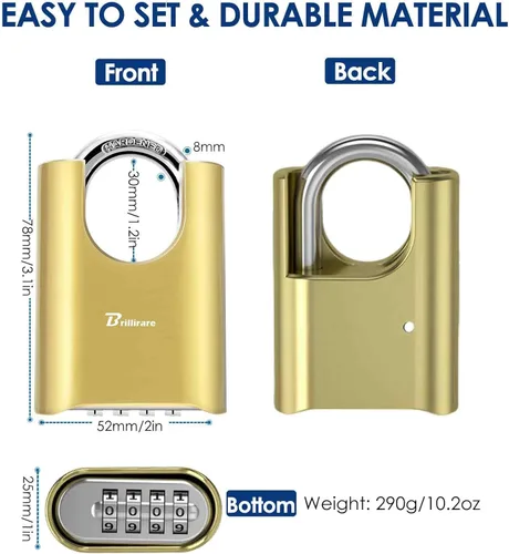 Miniatura 2 de Cerradura de combinación para exteriores, candado de metal resistente de 4 dígitos, cerraduras de aleación resistente a la intemperie con grillete