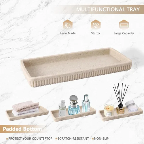 Miniatura 5 de XLHOMO Juego de accesorios de baño de resina beige de 5 piezas, dispensador de jabón y loción, soporte para cepillo de dientes, vaso de baño, porta